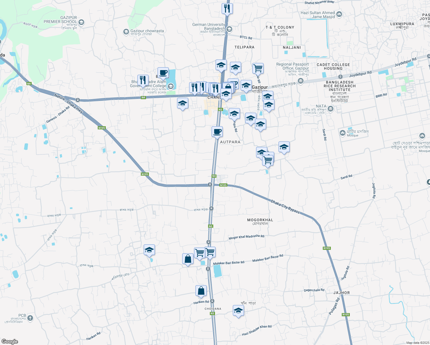 map of restaurants, bars, coffee shops, grocery stores, and more near in Joydebpur