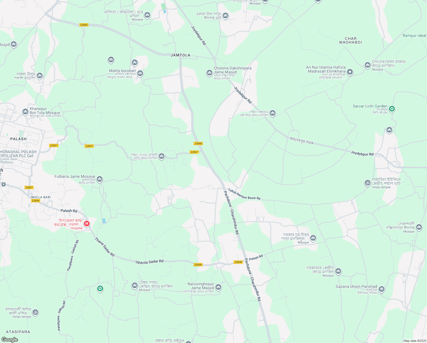 map of restaurants, bars, coffee shops, grocery stores, and more near Pachdona - Charshindur Road in Narsingdi District