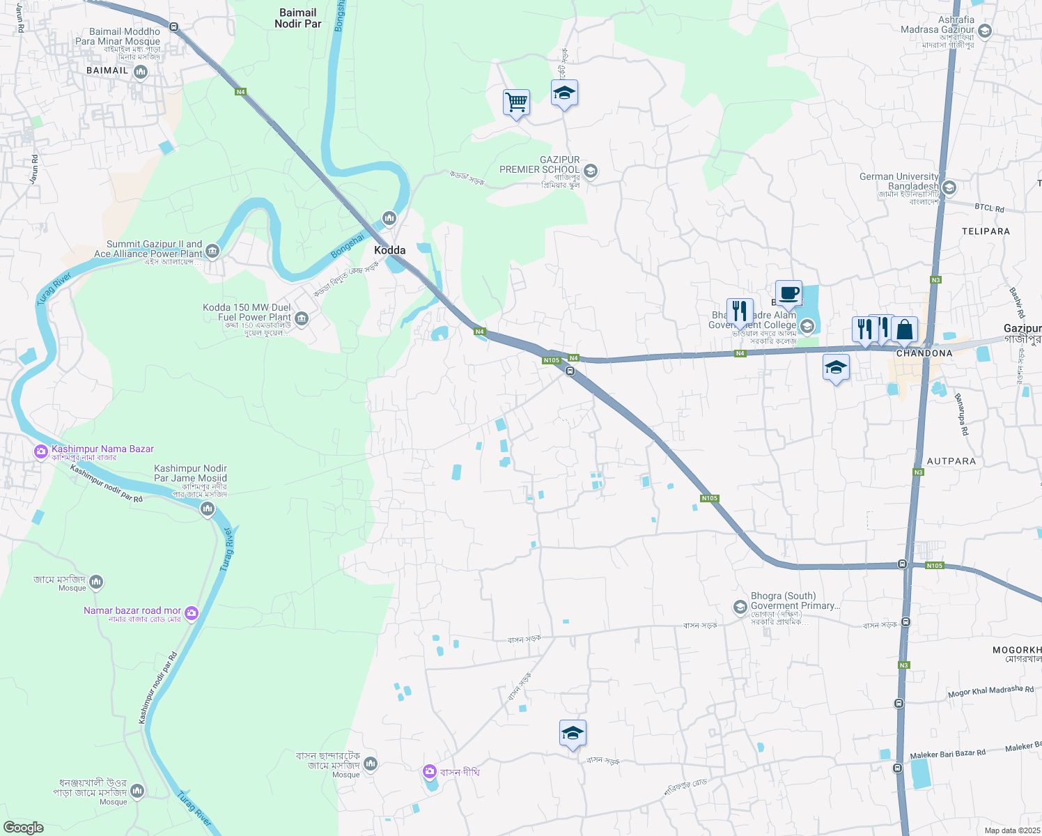 map of restaurants, bars, coffee shops, grocery stores, and more near in Gazipur District