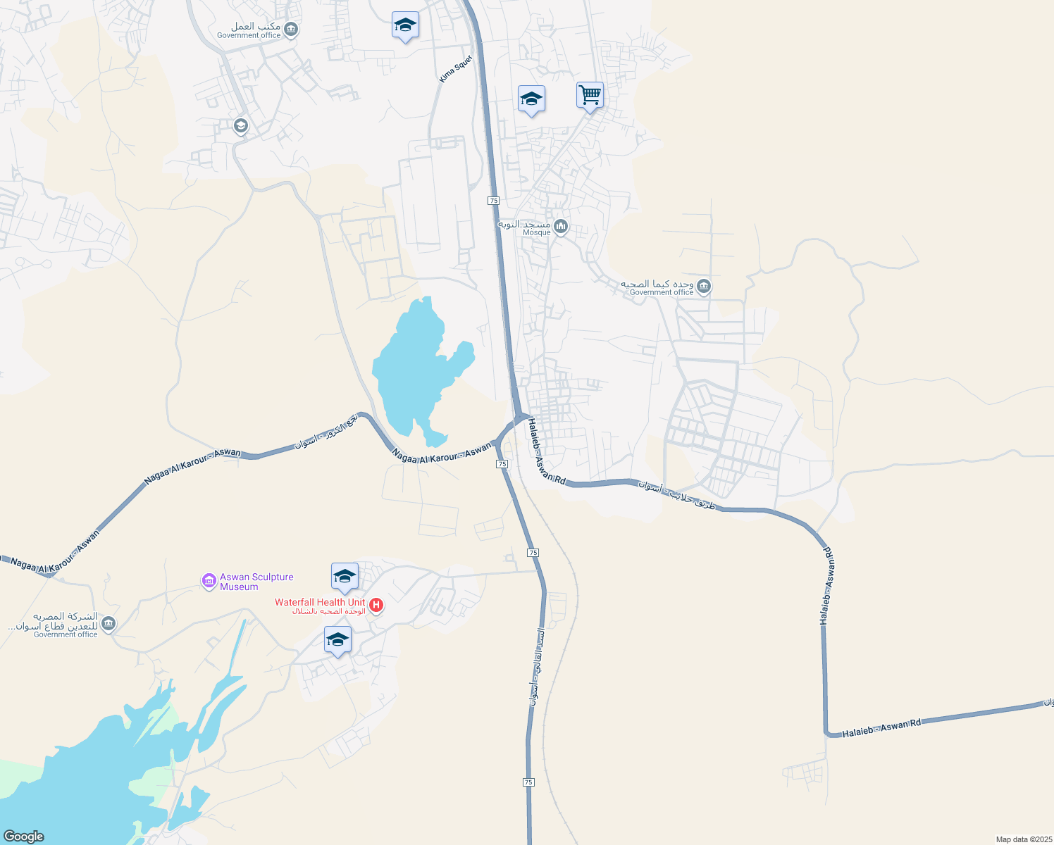 map of restaurants, bars, coffee shops, grocery stores, and more near in Aswan
