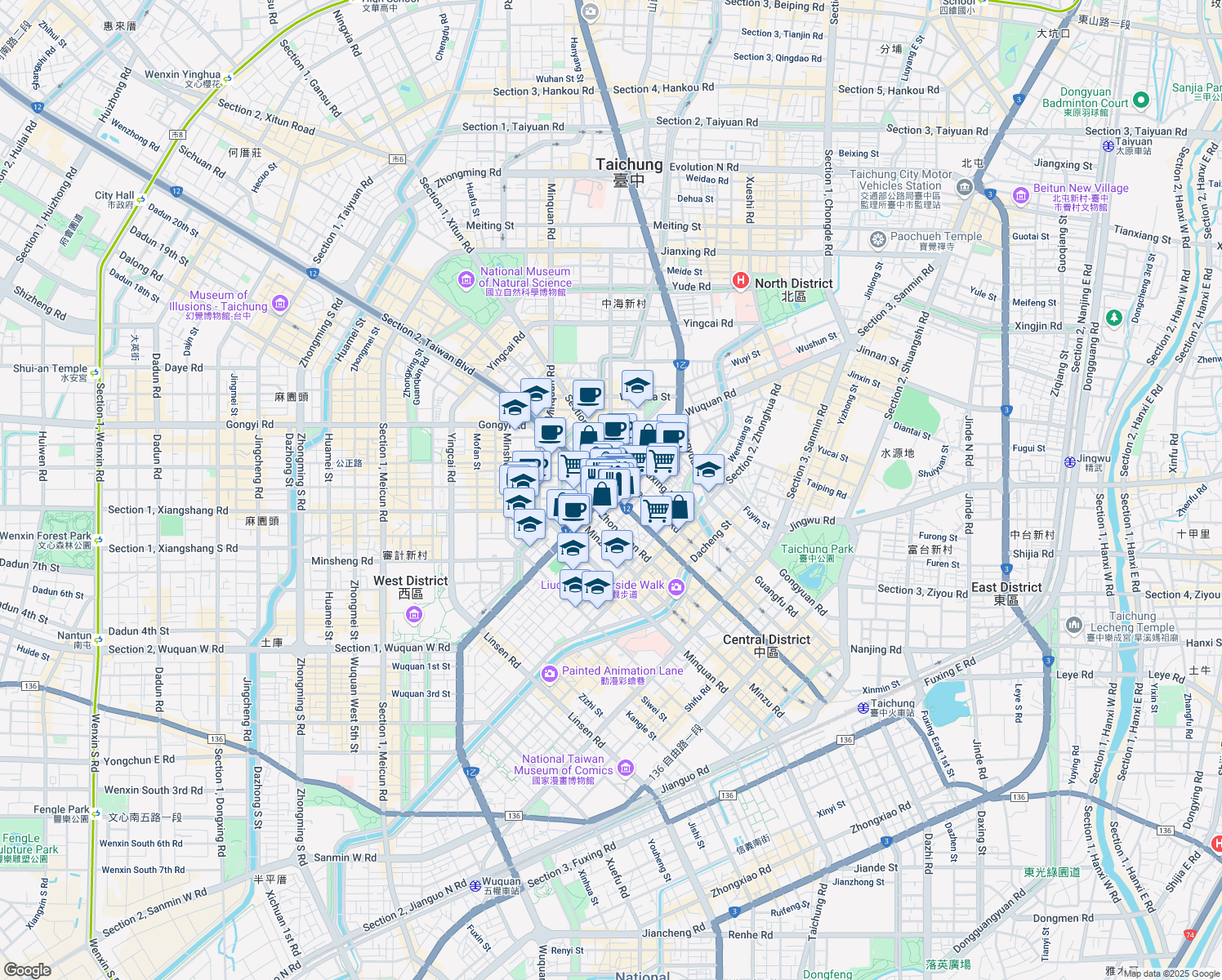 map of restaurants, bars, coffee shops, grocery stores, and more near in 