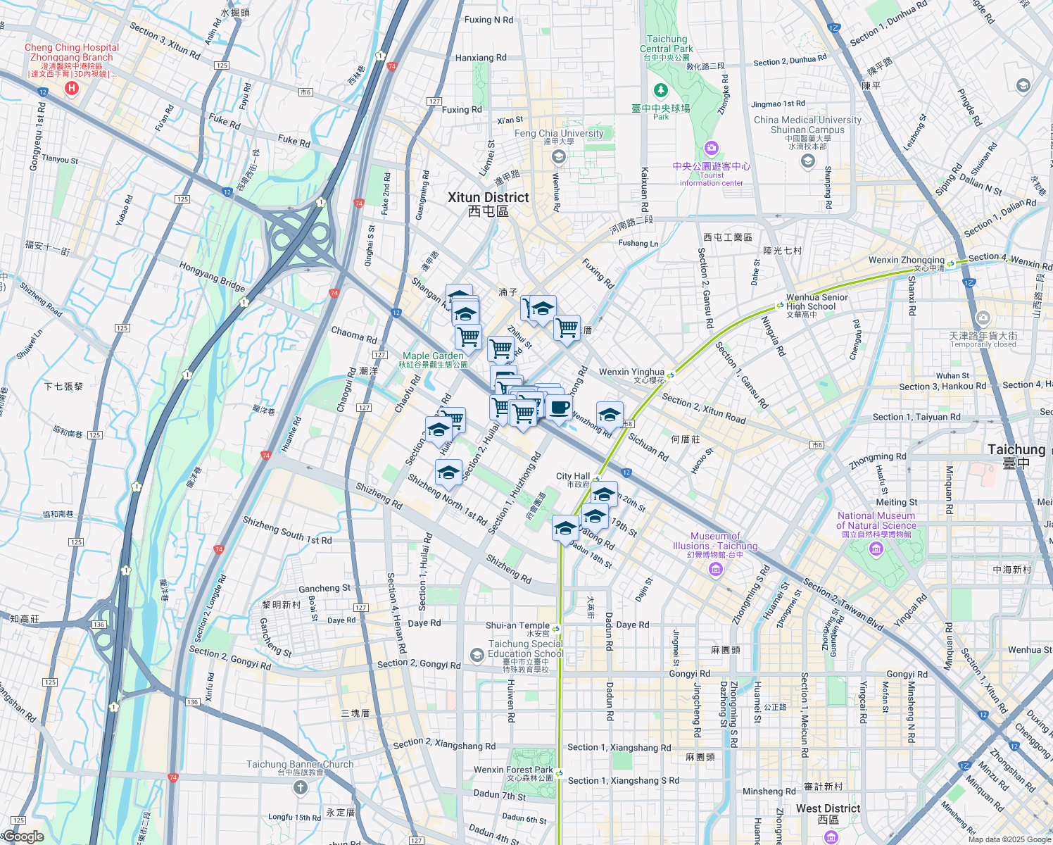 map of restaurants, bars, coffee shops, grocery stores, and more near in 