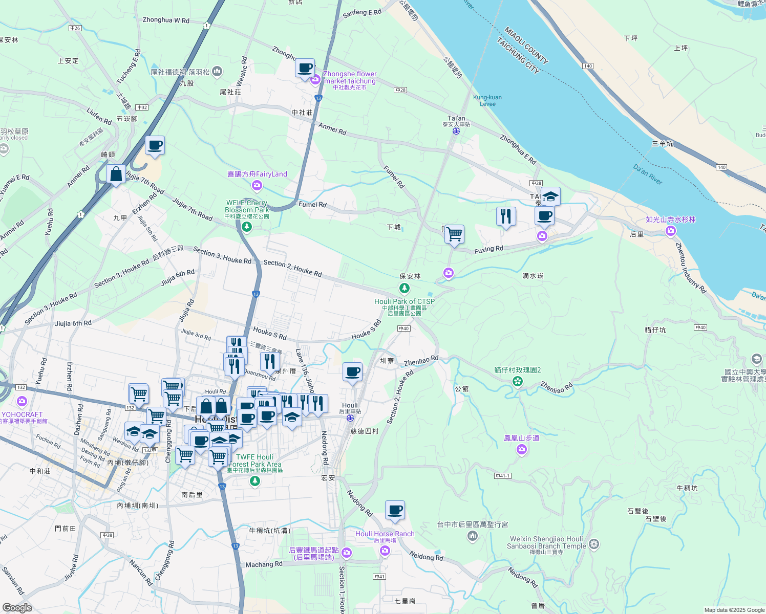 map of restaurants, bars, coffee shops, grocery stores, and more near 2 Houke South Road in Houli District