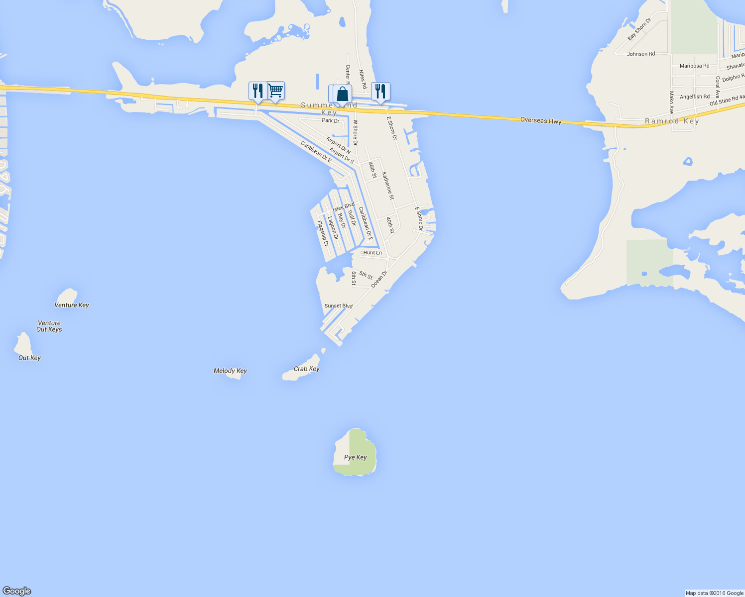 map of restaurants, bars, coffee shops, grocery stores, and more near 1131 Ocean Drive in Summerland Key