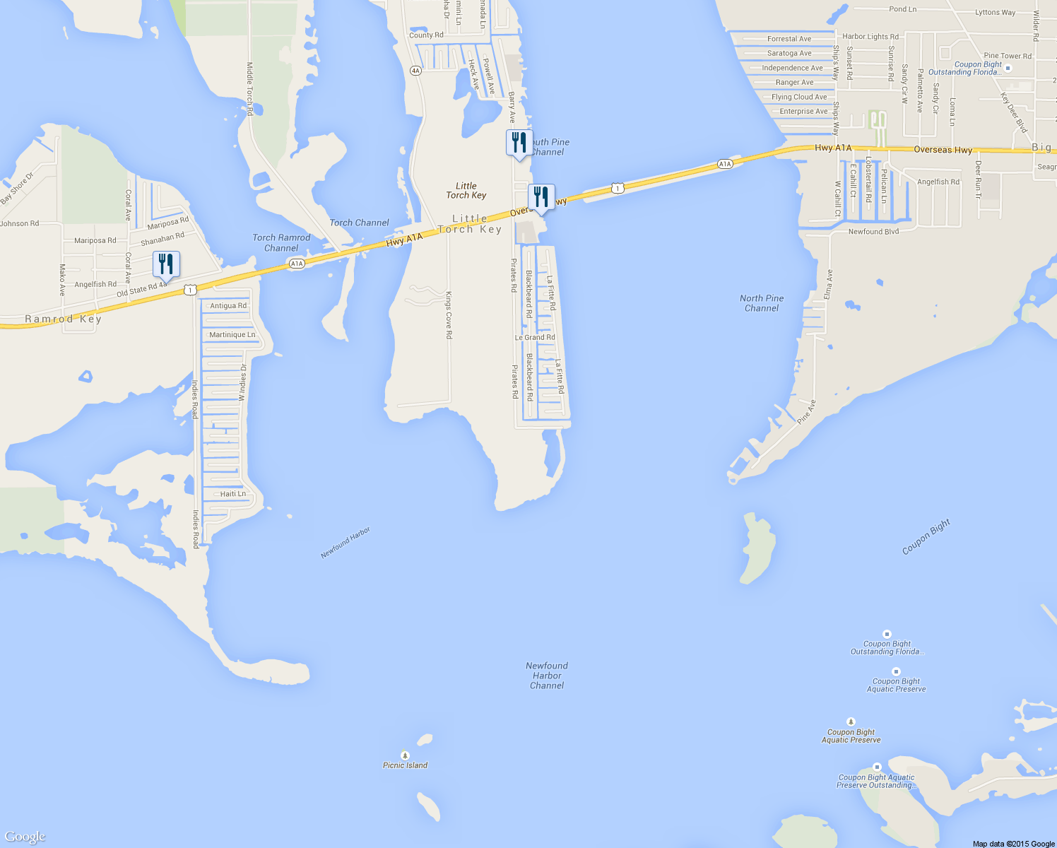 map of restaurants, bars, coffee shops, grocery stores, and more near 28445 Jolly Roger Drive in Little Torch Key
