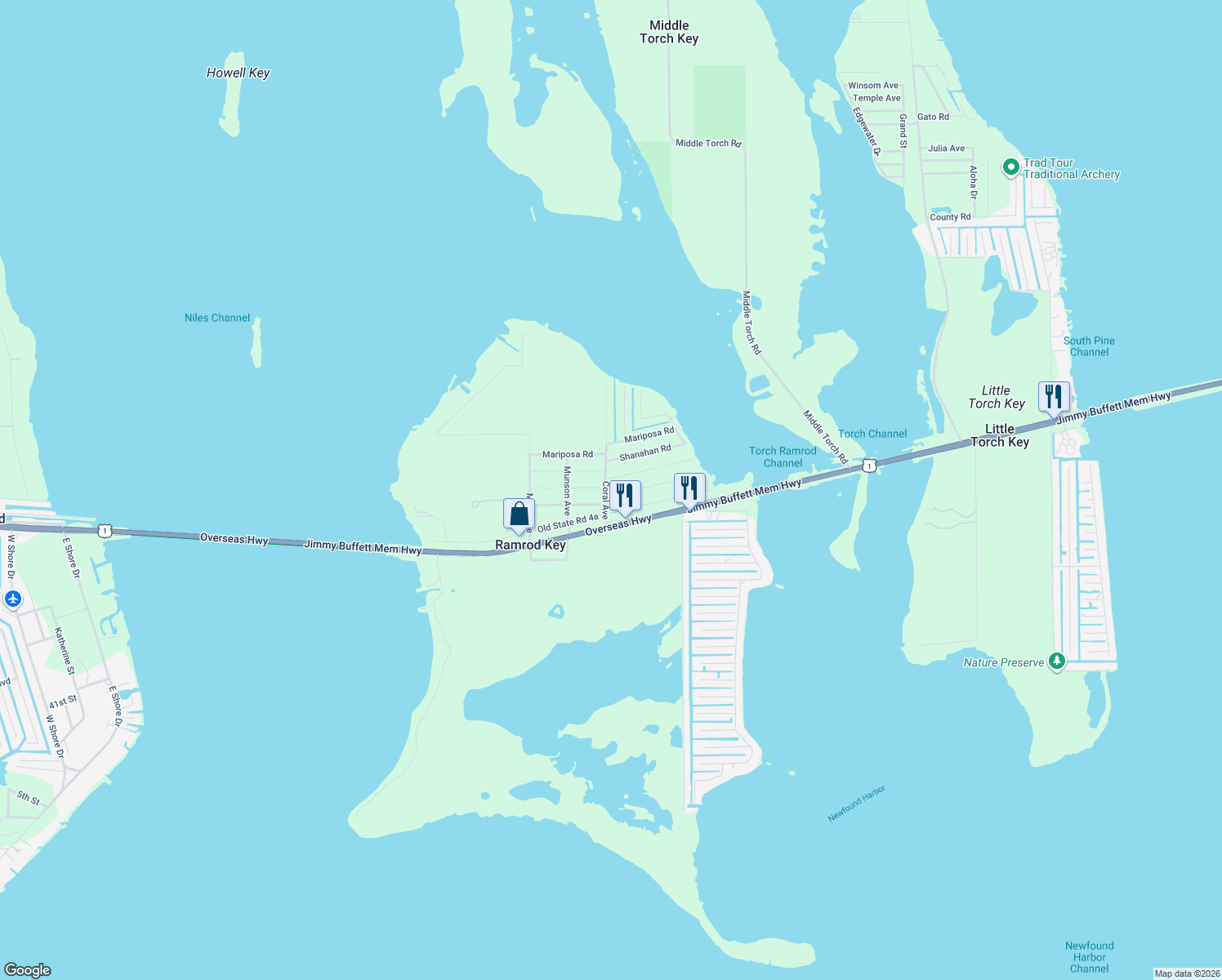map of restaurants, bars, coffee shops, grocery stores, and more near 27007 Angelfish Road in Summerland Key