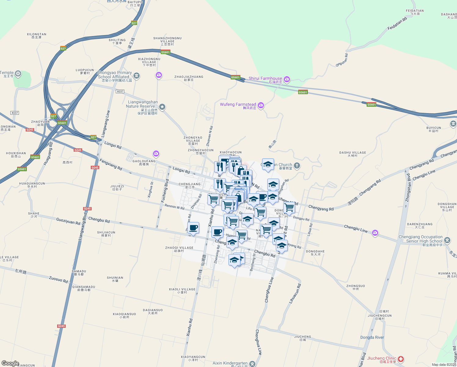 map of restaurants, bars, coffee shops, grocery stores, and more near 1 Hong Feng Lu in Yu Xi Shi