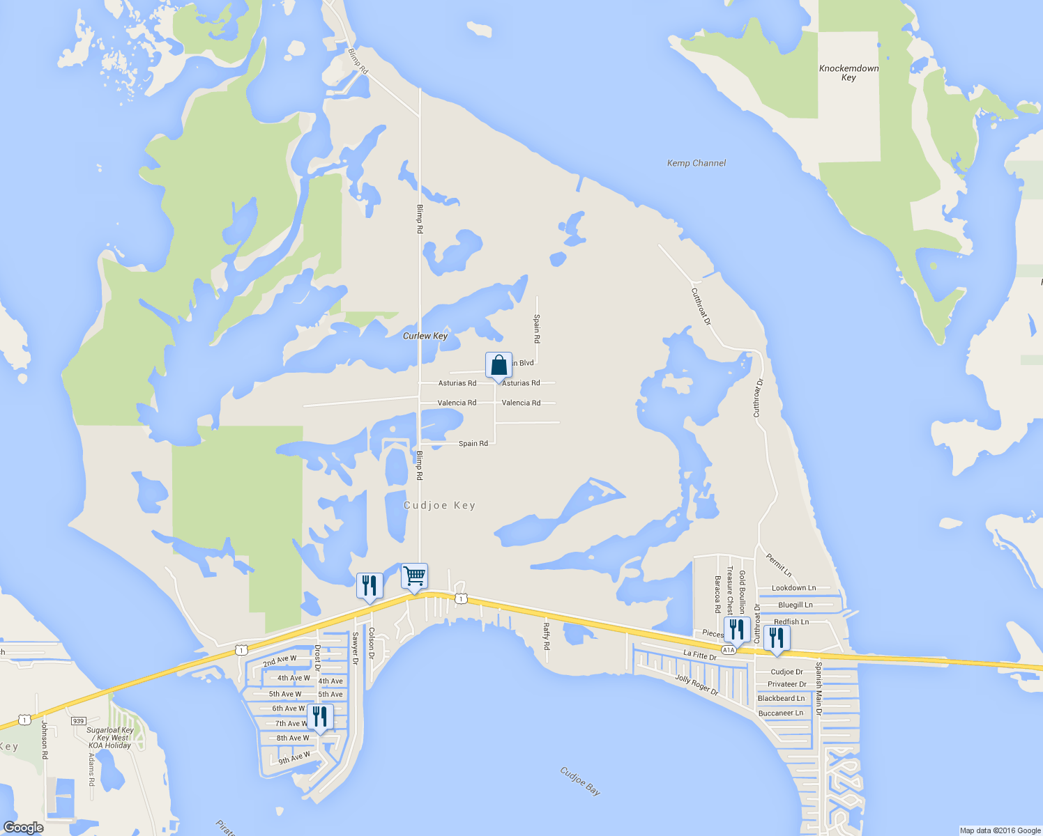 map of restaurants, bars, coffee shops, grocery stores, and more near 21857 Disturbed Pine Road in Cudjoe Key