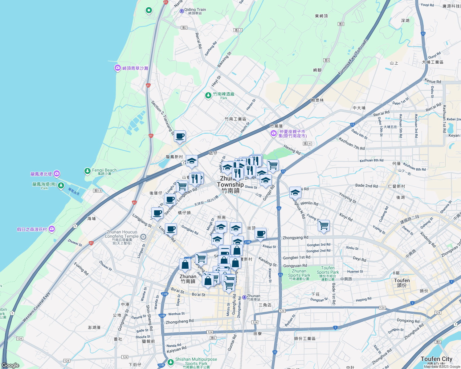 map of restaurants, bars, coffee shops, grocery stores, and more near in Miaoli County