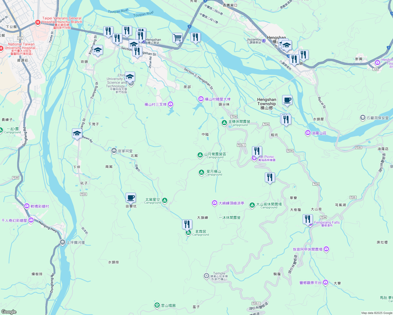 map of restaurants, bars, coffee shops, grocery stores, and more near in Hsinchu City