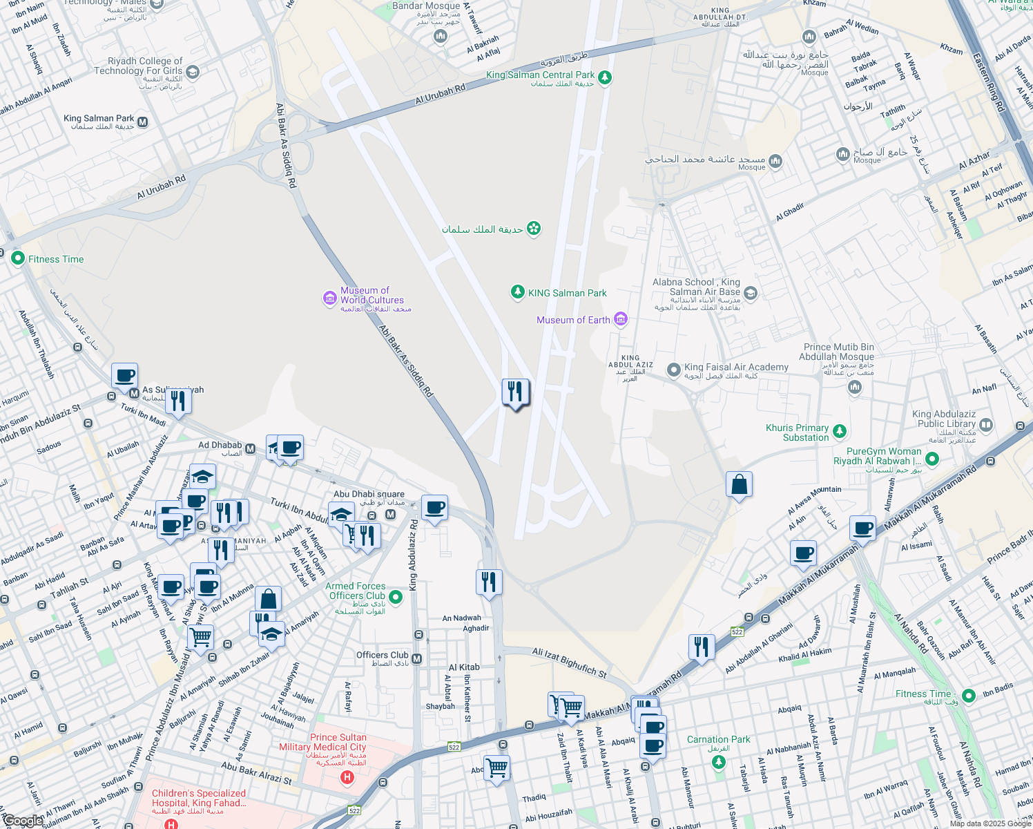 map of restaurants, bars, coffee shops, grocery stores, and more near in Riyadh