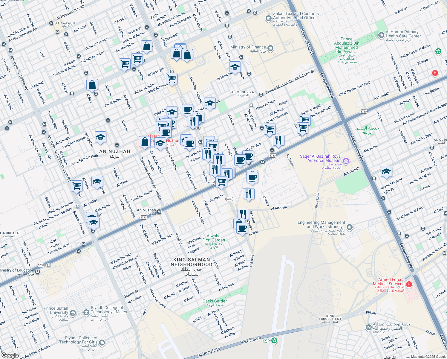 map of restaurants, bars, coffee shops, grocery stores, and more near 11322 King Abdullah Branch Road in Riyadh