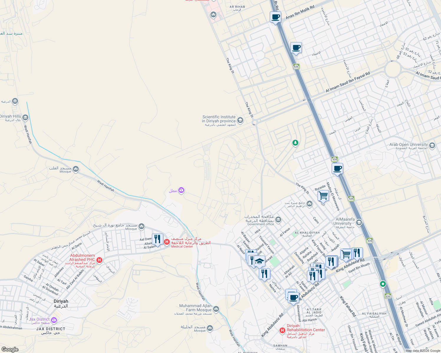 map of restaurants, bars, coffee shops, grocery stores, and more near in Riyadh