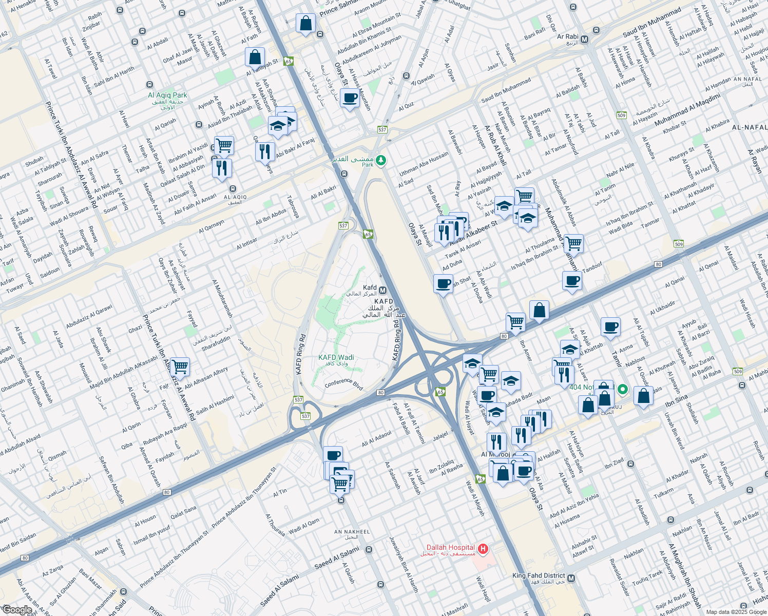 map of restaurants, bars, coffee shops, grocery stores, and more near in Riyadh