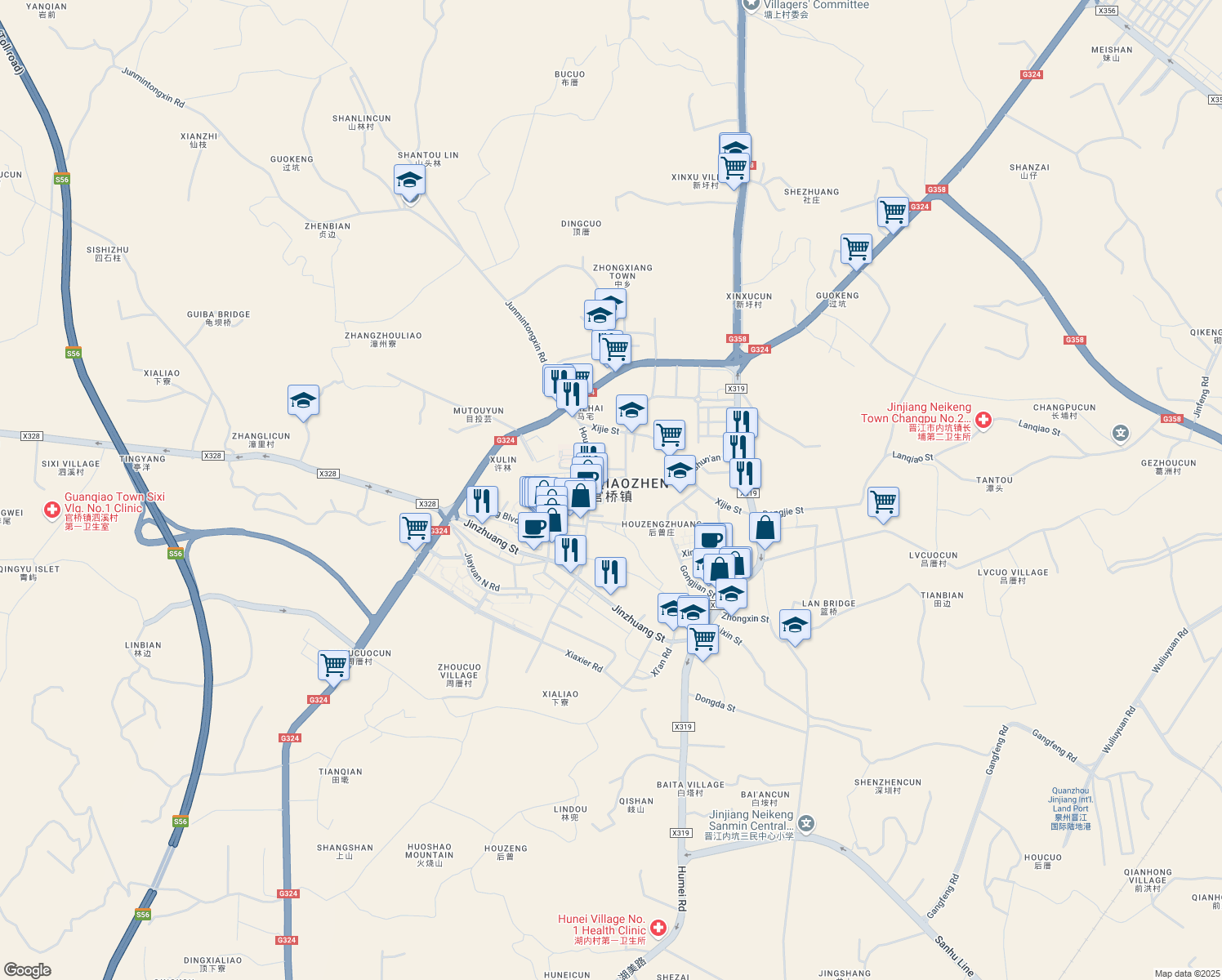 map of restaurants, bars, coffee shops, grocery stores, and more near in Quanzhou