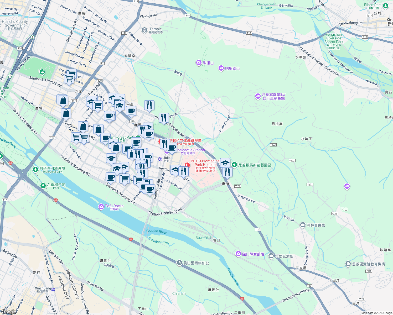 map of restaurants, bars, coffee shops, grocery stores, and more near Shengyi 2nd Road in Zhubei City