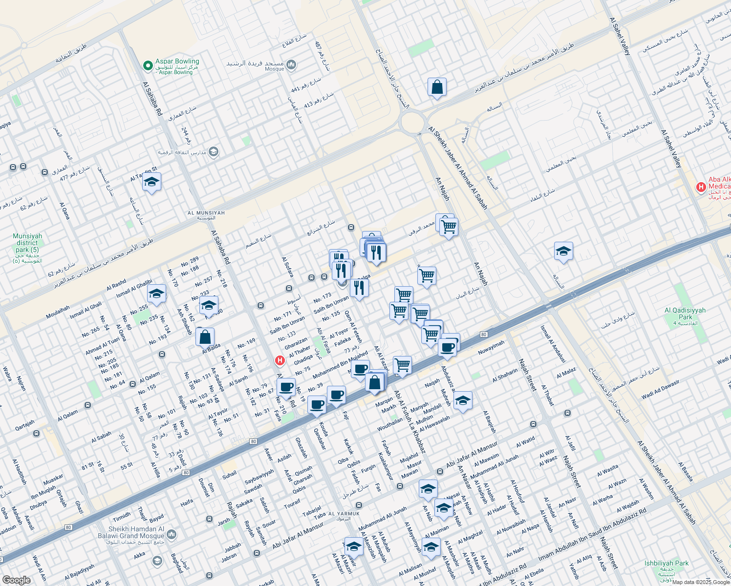map of restaurants, bars, coffee shops, grocery stores, and more near in Riyadh