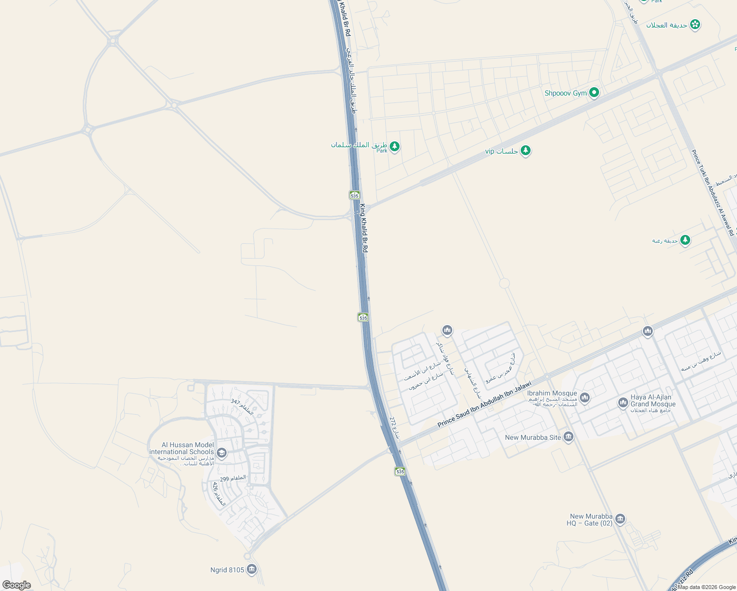 map of restaurants, bars, coffee shops, grocery stores, and more near King Khalid Branch Road in Riyadh