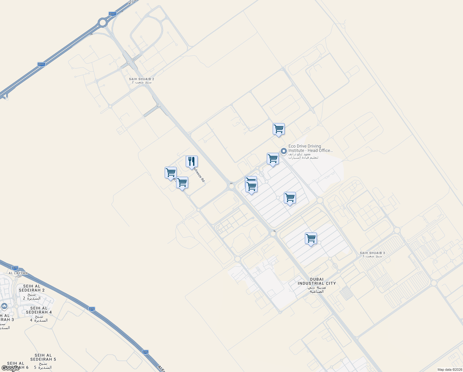 map of restaurants, bars, coffee shops, grocery stores, and more near in Dubai