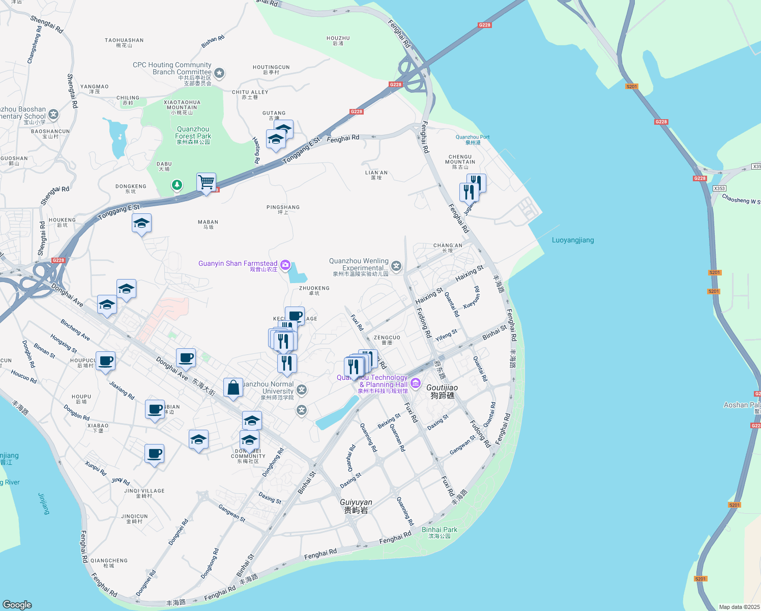 map of restaurants, bars, coffee shops, grocery stores, and more near in Quanzhou