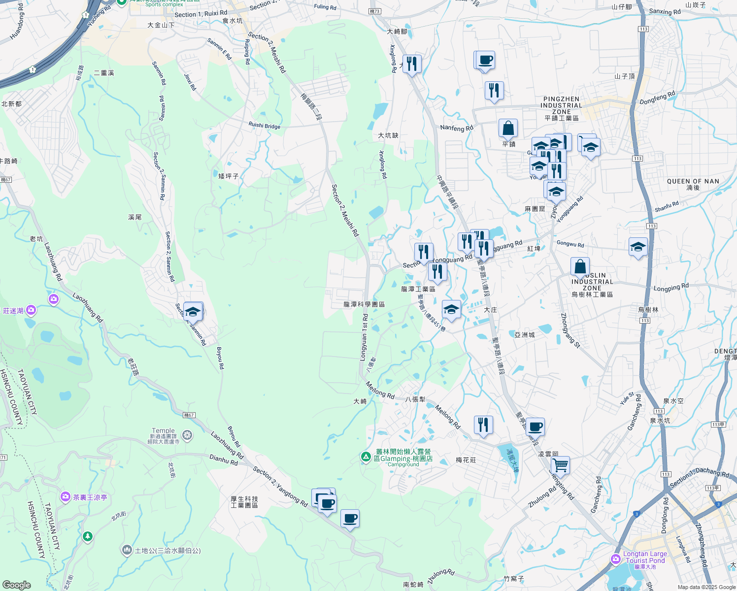 map of restaurants, bars, coffee shops, grocery stores, and more near 99 Longyuan 1st Road in Longtan District
