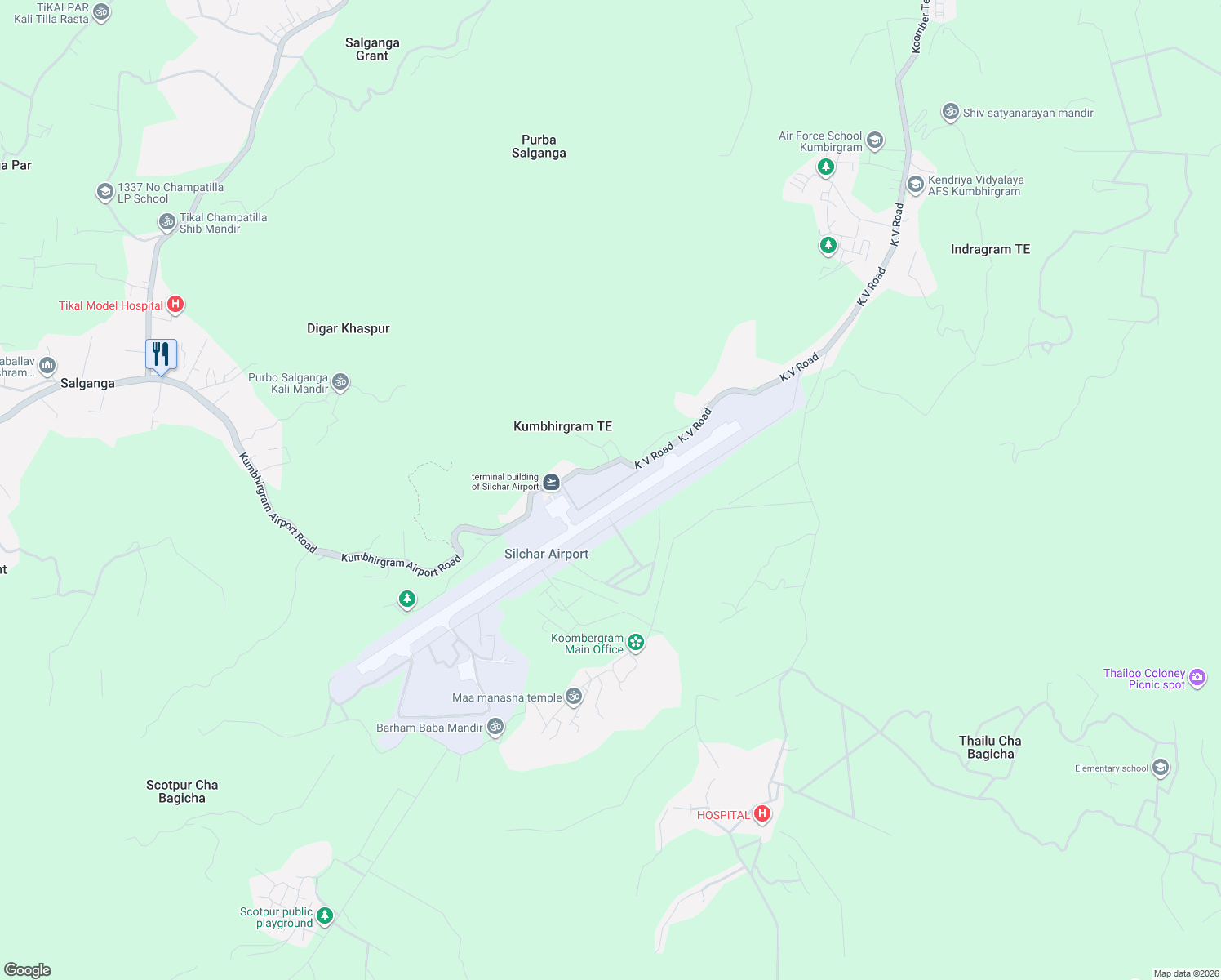 map of restaurants, bars, coffee shops, grocery stores, and more near in Hills and Barak Valley Division