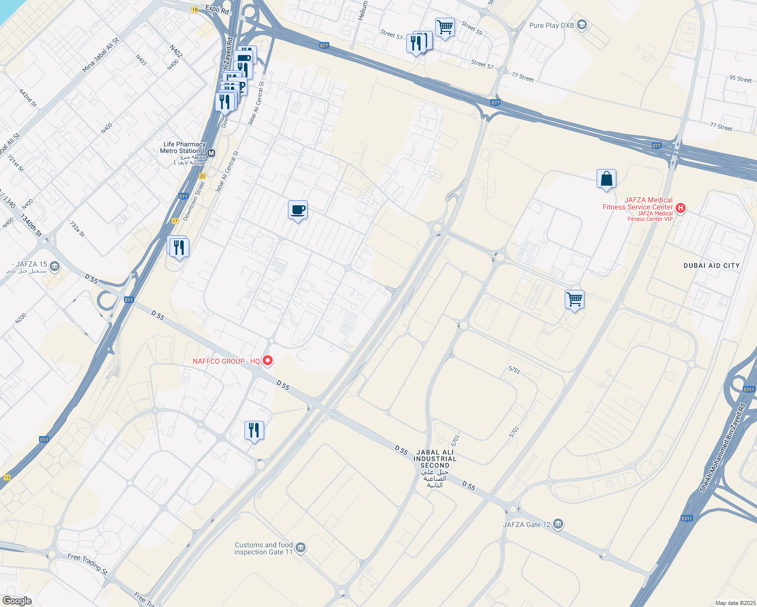 map of restaurants, bars, coffee shops, grocery stores, and more near in Dubai