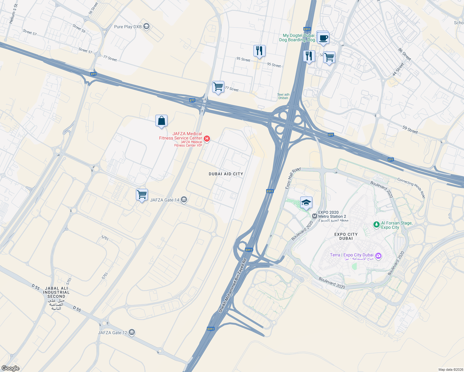 map of restaurants, bars, coffee shops, grocery stores, and more near in Dubai