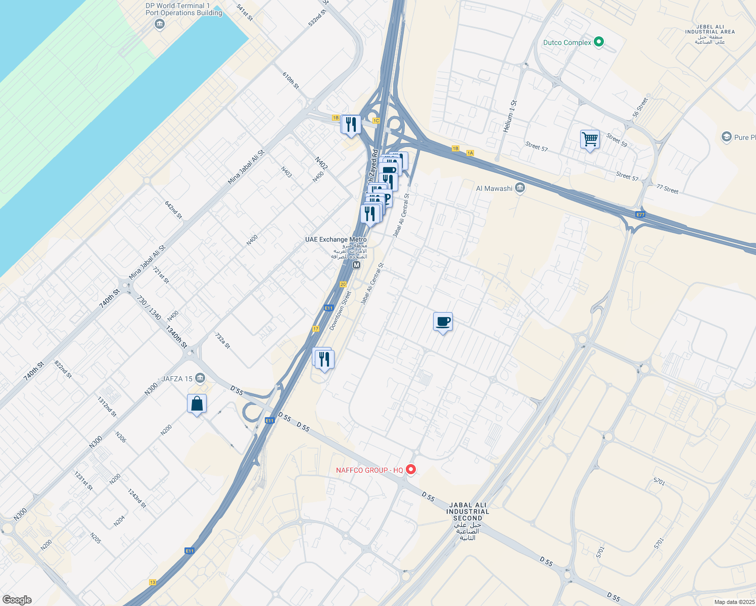 map of restaurants, bars, coffee shops, grocery stores, and more near in Dubai