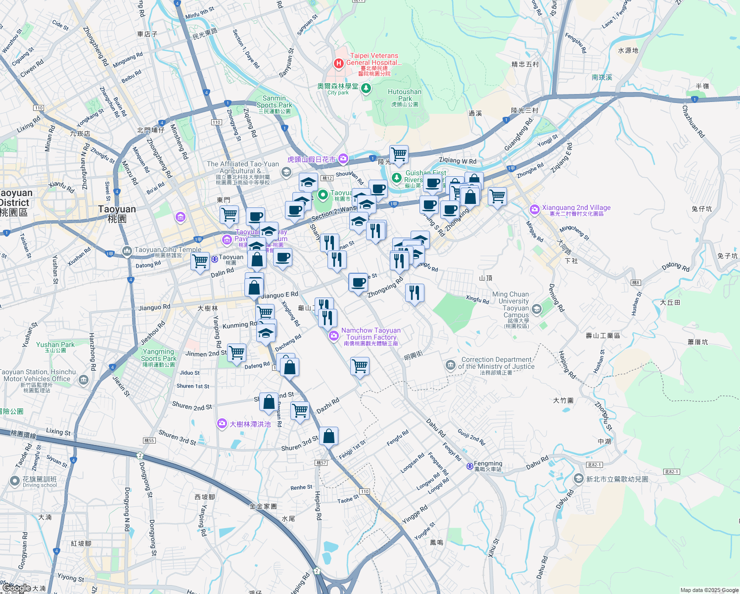 map of restaurants, bars, coffee shops, grocery stores, and more near 167 Shanying Road in Guishan District