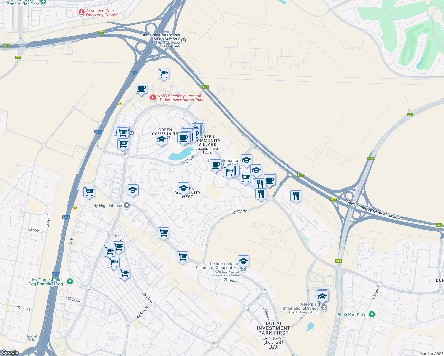 map of restaurants, bars, coffee shops, grocery stores, and more near in Dubai