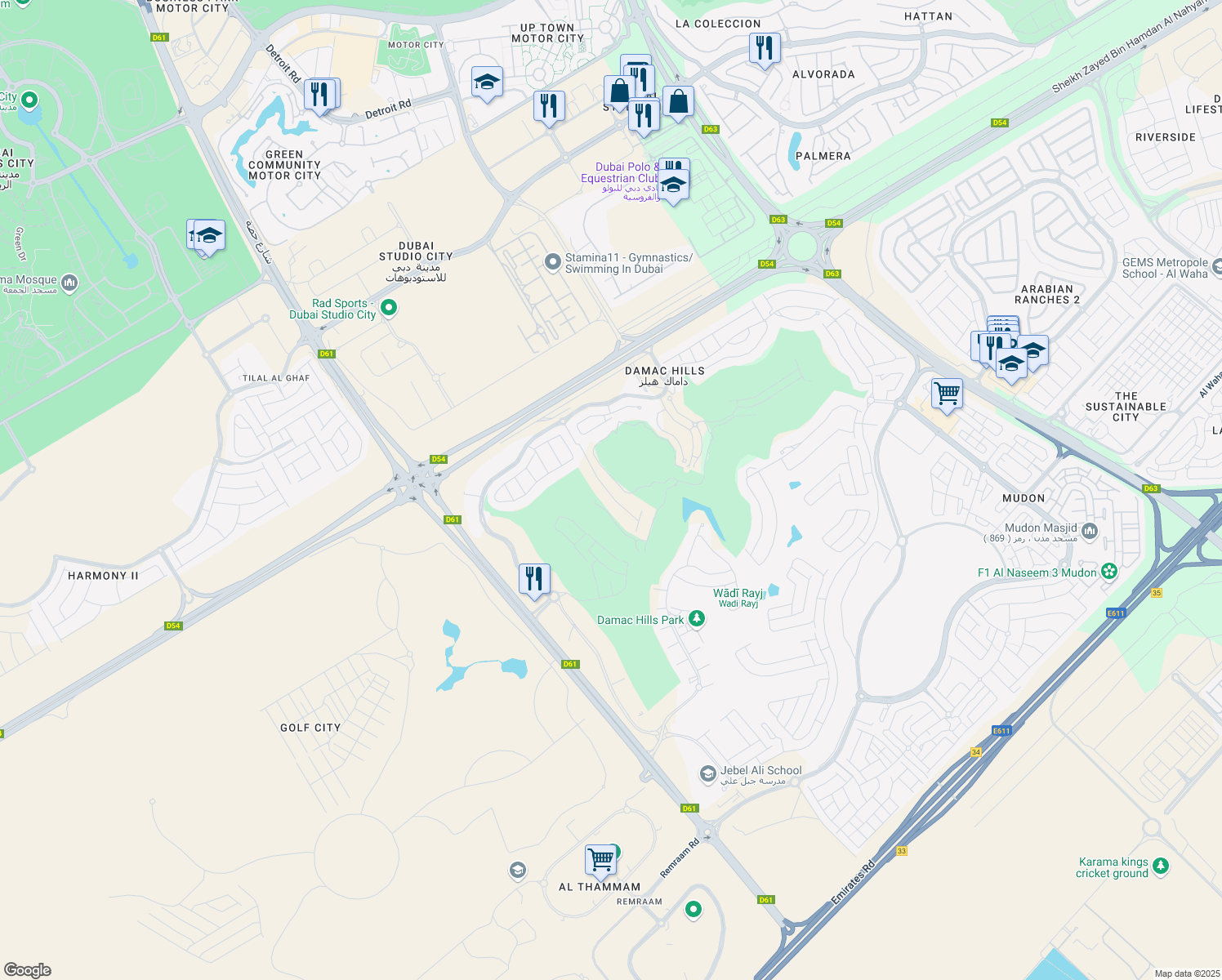 map of restaurants, bars, coffee shops, grocery stores, and more near in Dubai