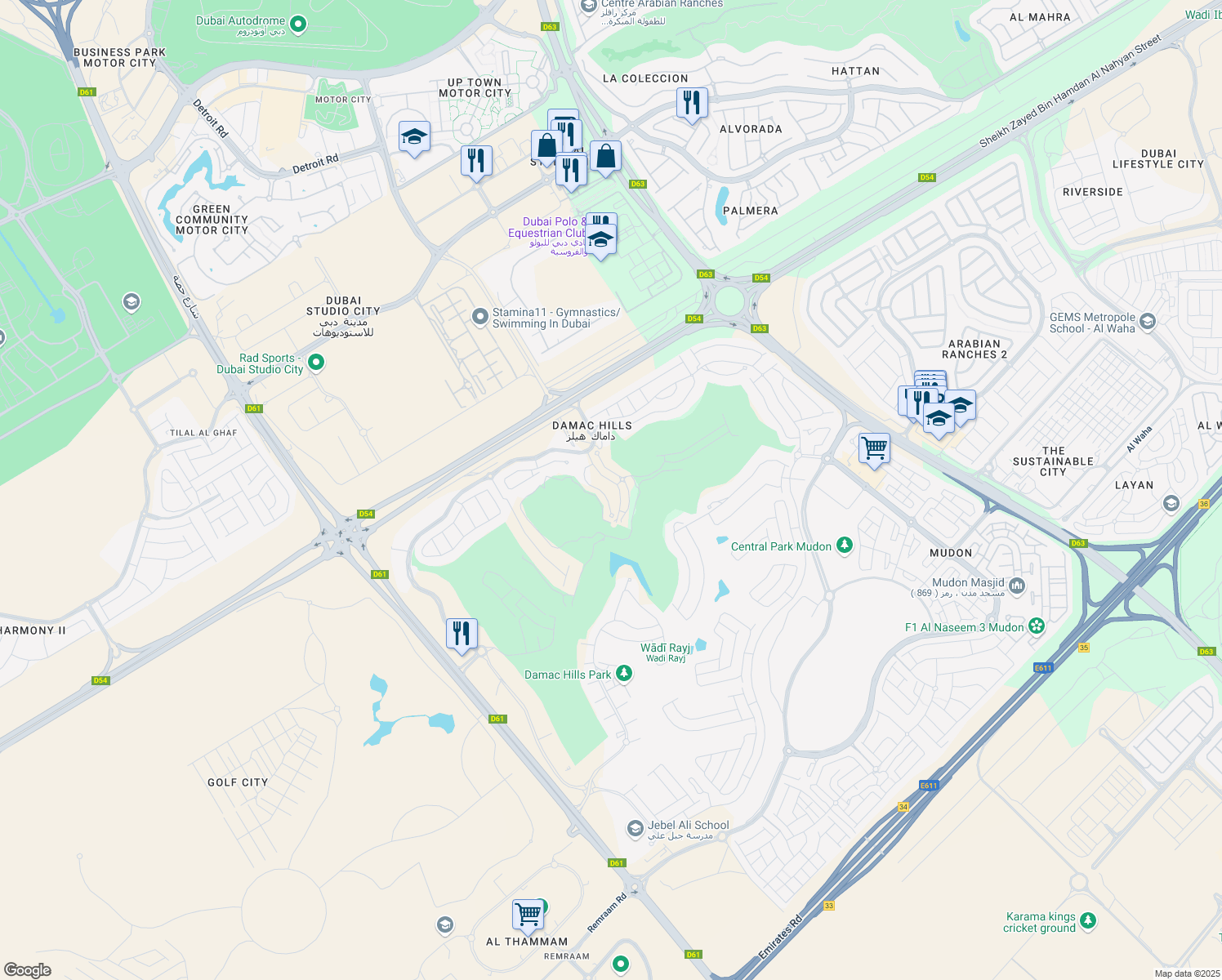 map of restaurants, bars, coffee shops, grocery stores, and more near in Dubai
