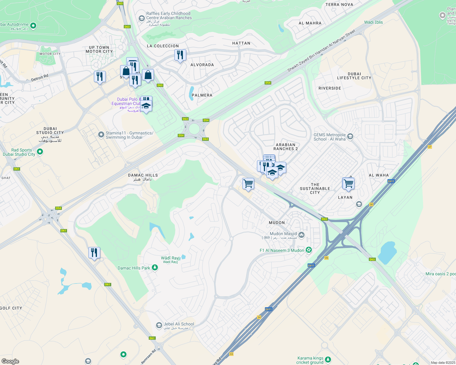 map of restaurants, bars, coffee shops, grocery stores, and more near in Dubai