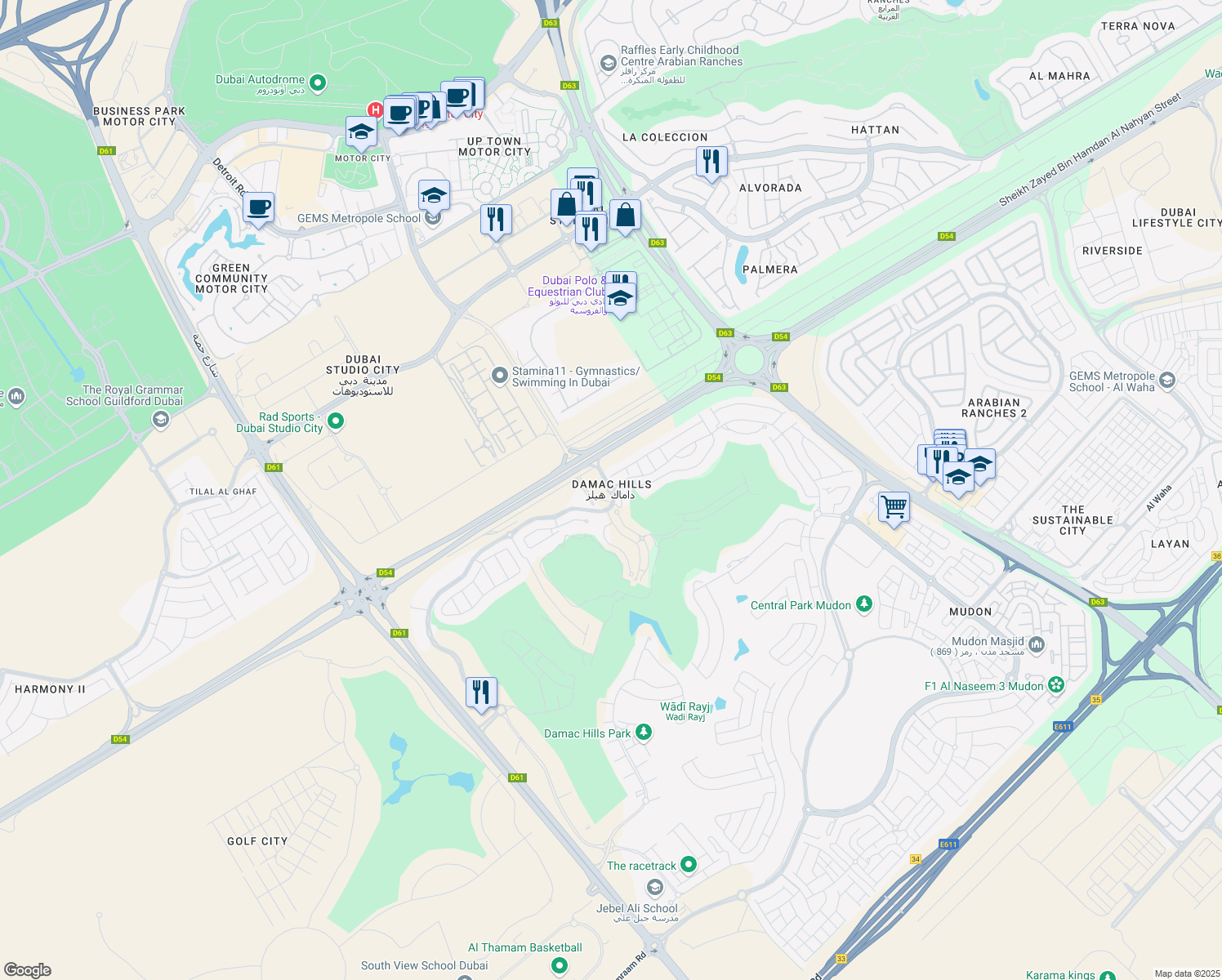 map of restaurants, bars, coffee shops, grocery stores, and more near in Dubai