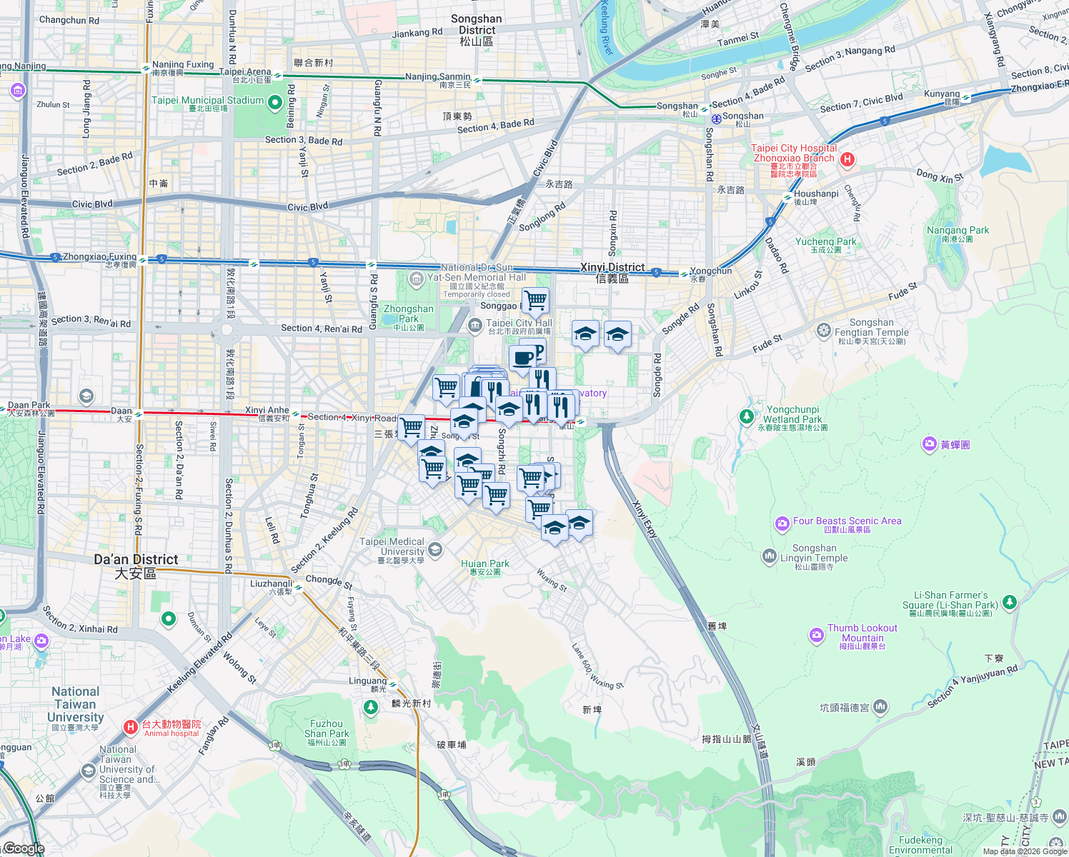 map of restaurants, bars, coffee shops, grocery stores, and more near in 