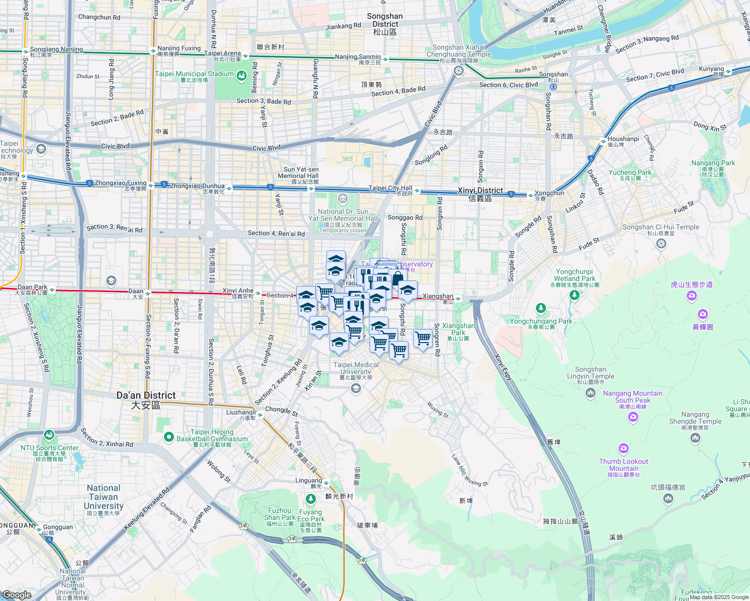 map of restaurants, bars, coffee shops, grocery stores, and more near  in 
