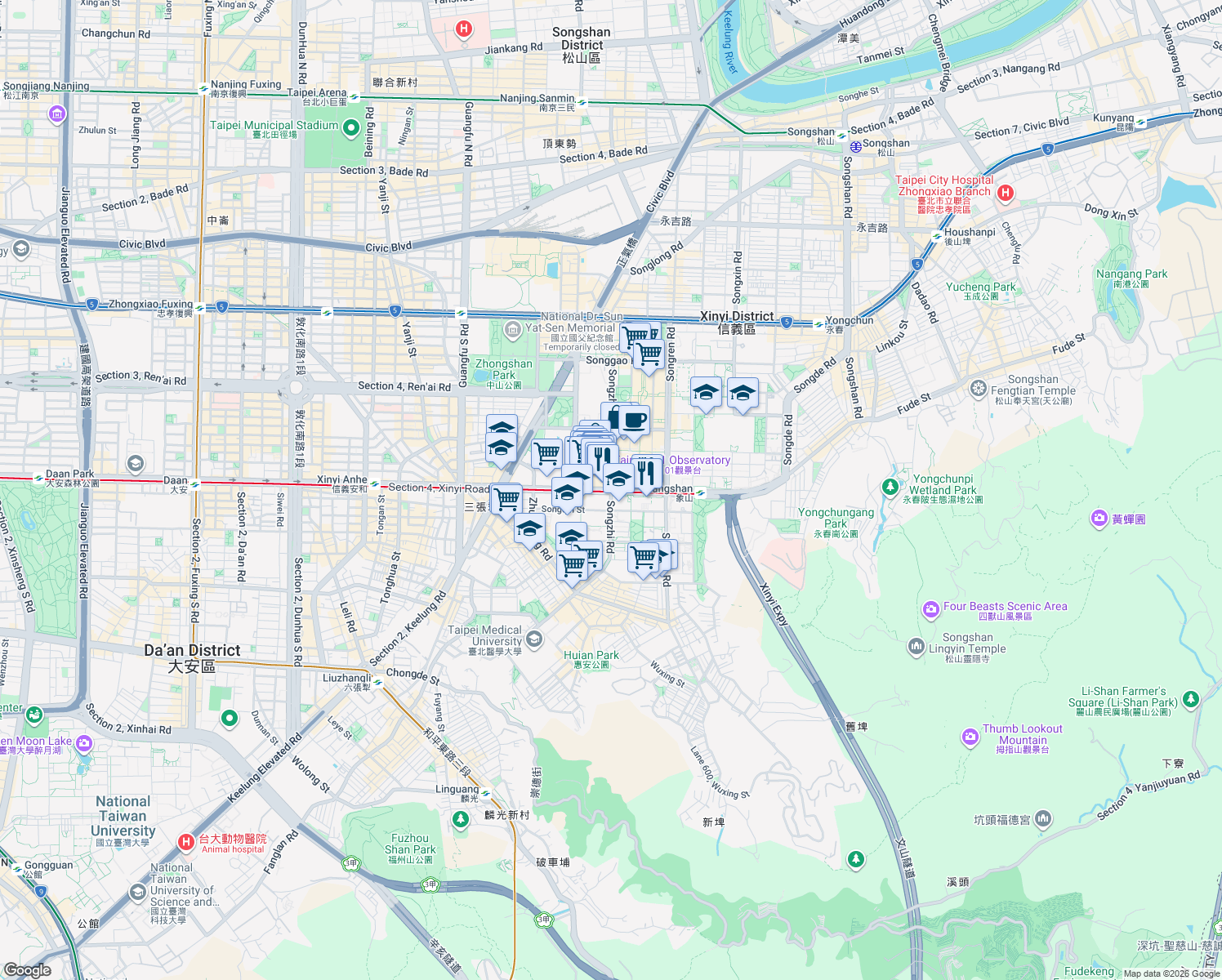 map of restaurants, bars, coffee shops, grocery stores, and more near in 