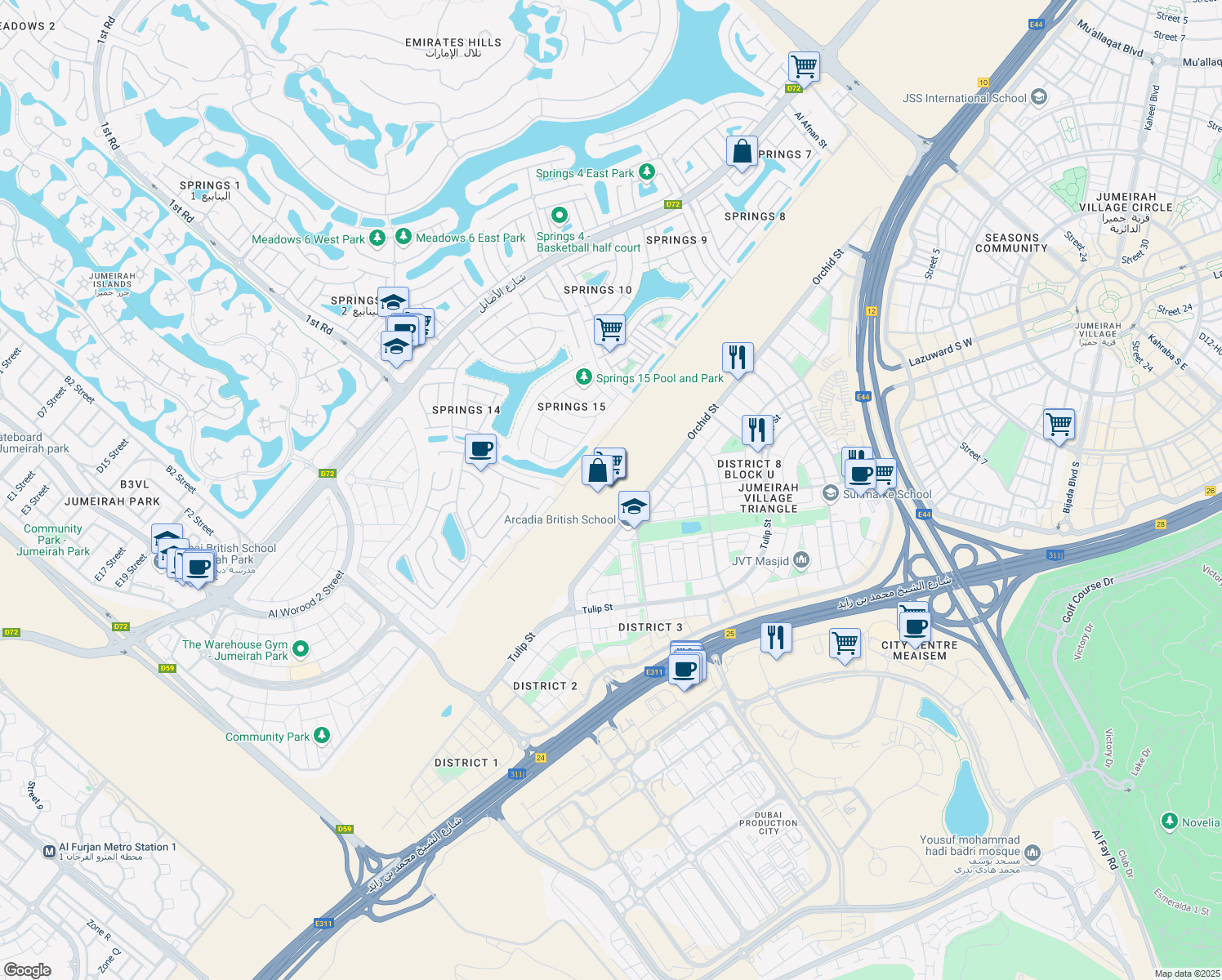 map of restaurants, bars, coffee shops, grocery stores, and more near in Dubai