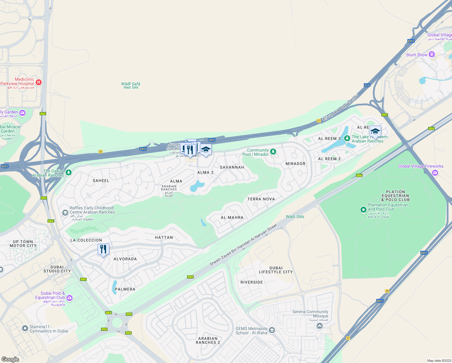 map of restaurants, bars, coffee shops, grocery stores, and more near in Dubai