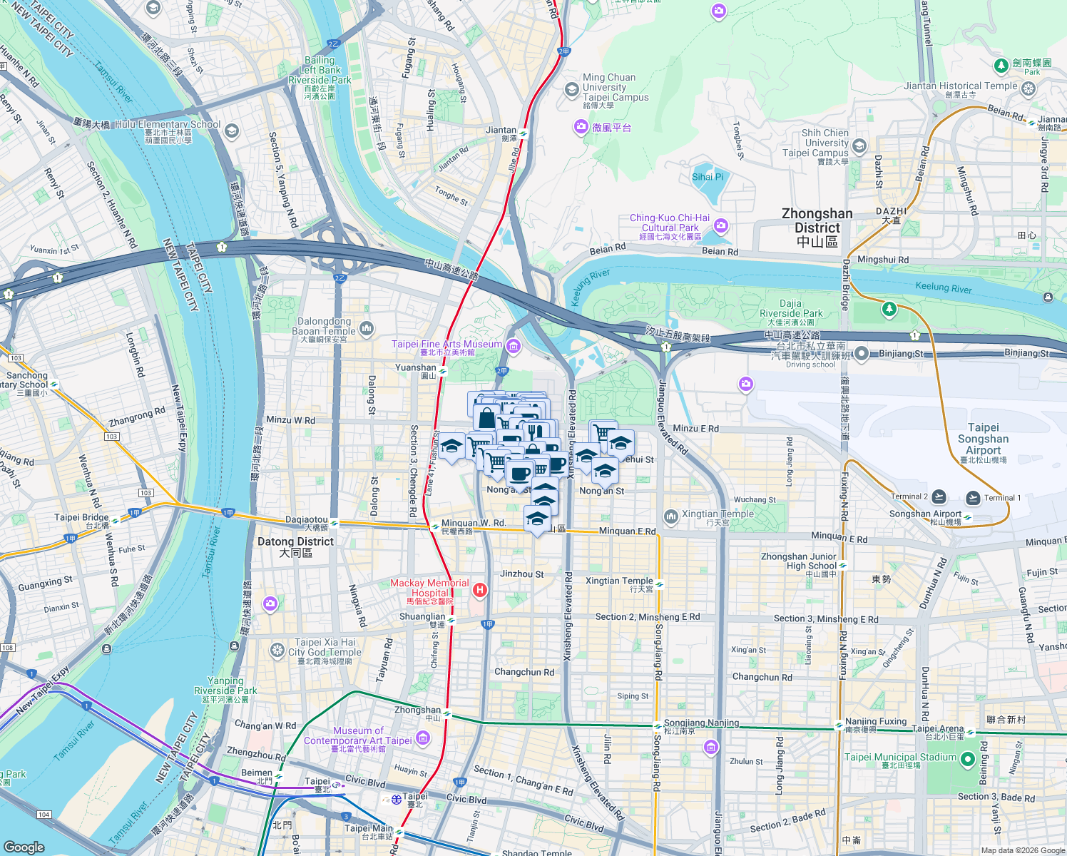 map of restaurants, bars, coffee shops, grocery stores, and more near in 