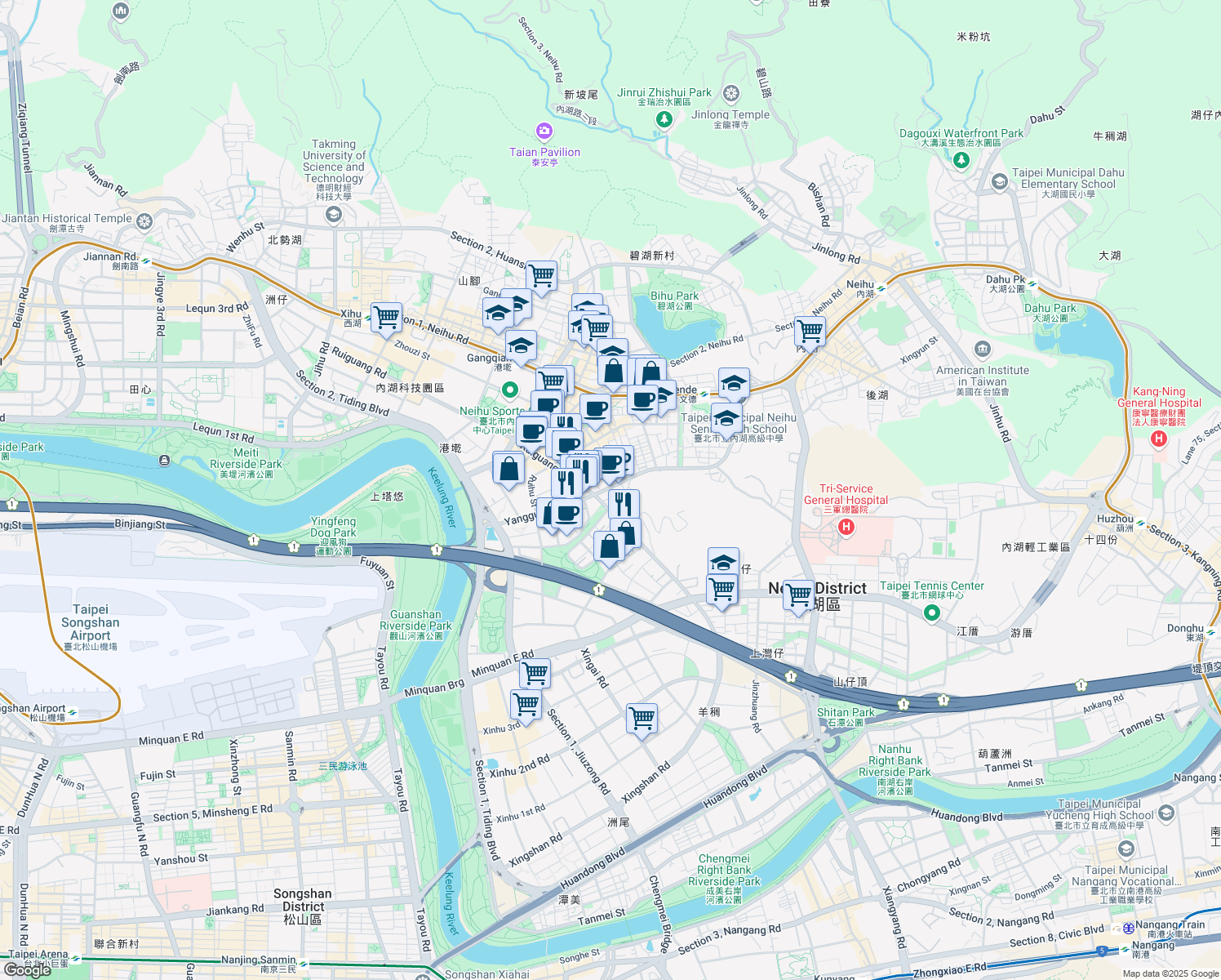 map of restaurants, bars, coffee shops, grocery stores, and more near in 