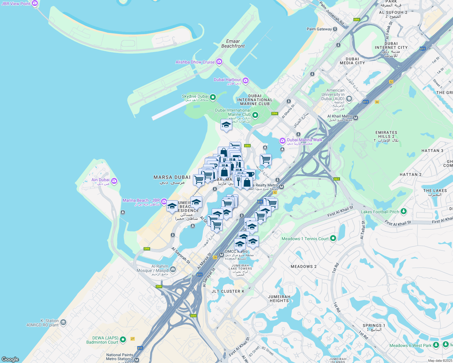 map of restaurants, bars, coffee shops, grocery stores, and more near in Dubai