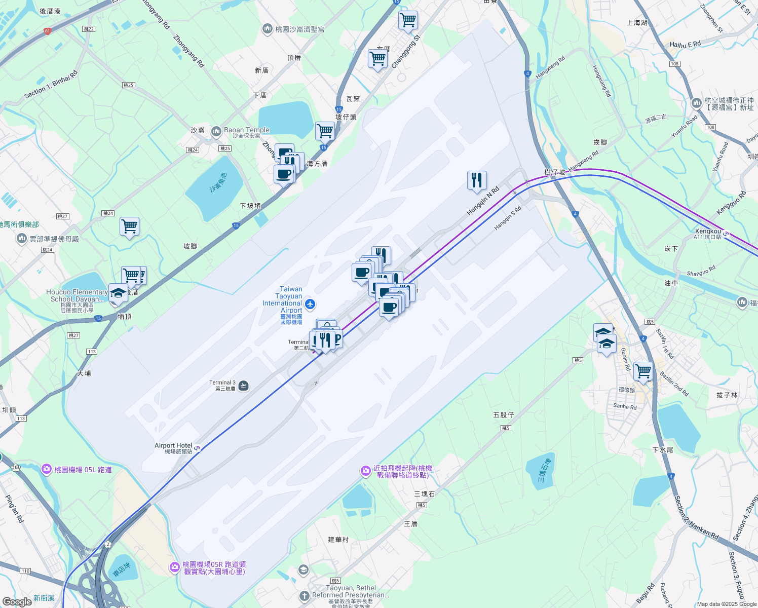 map of restaurants, bars, coffee shops, grocery stores, and more near 15號 Hangzhan South Road in Dayuan District