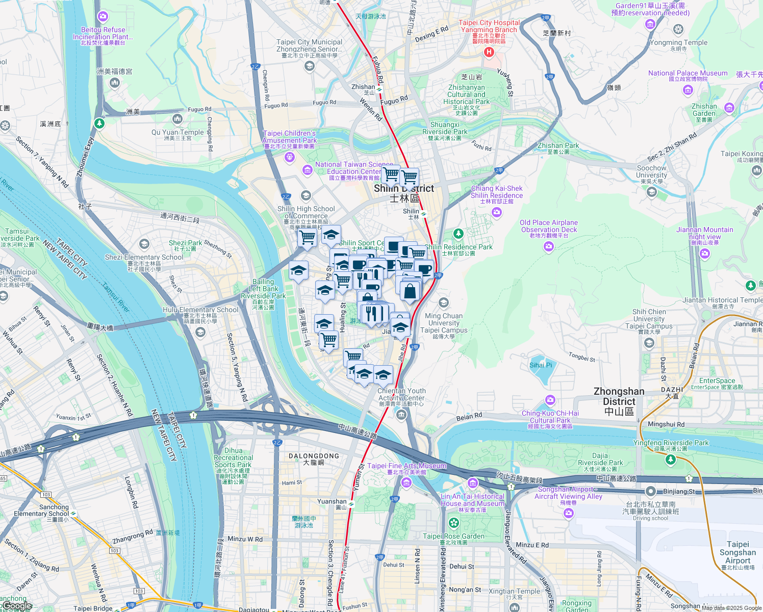 map of restaurants, bars, coffee shops, grocery stores, and more near in 