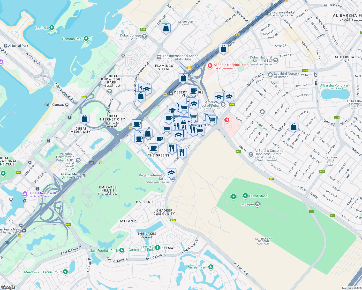 map of restaurants, bars, coffee shops, grocery stores, and more near in Dubai