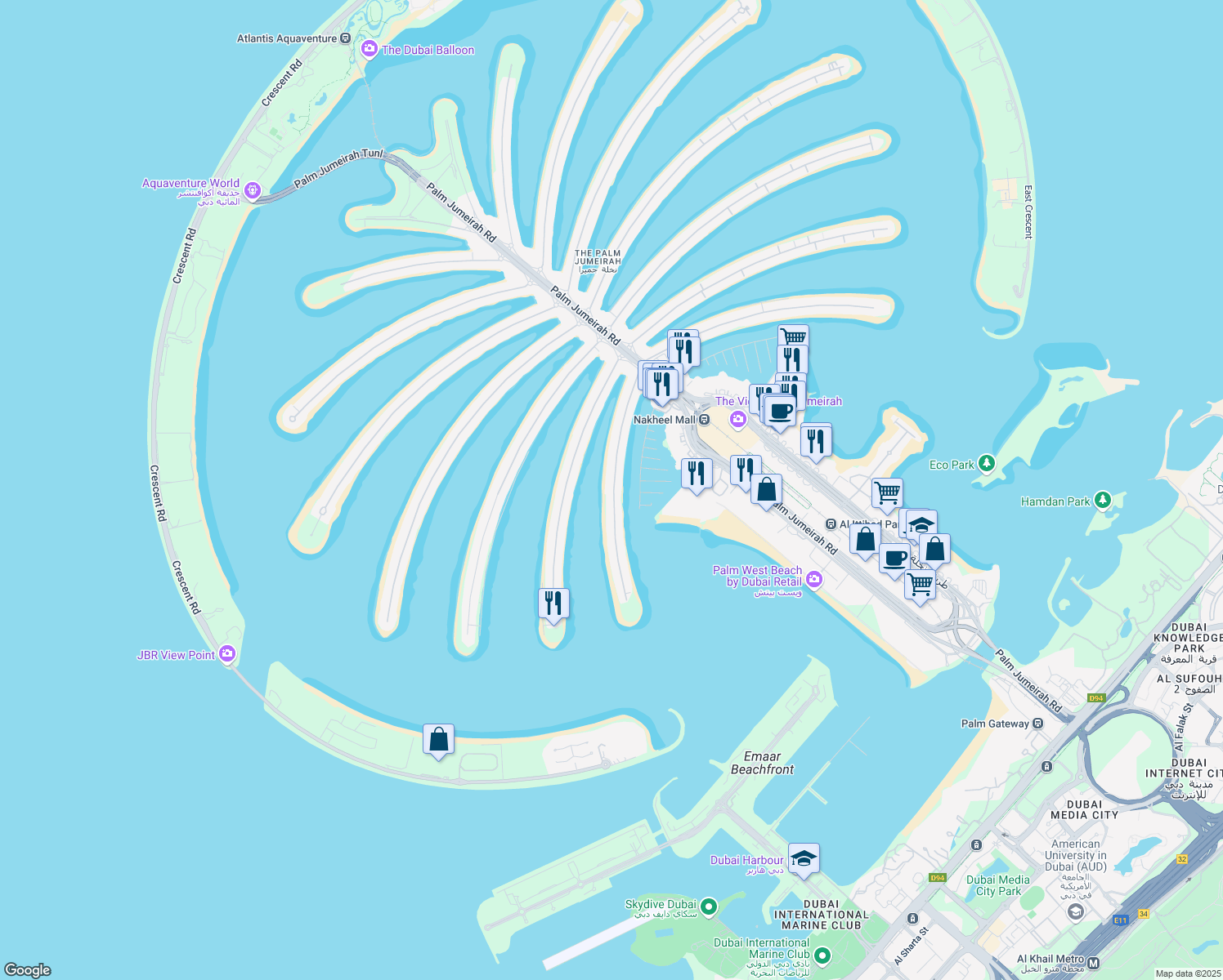 map of restaurants, bars, coffee shops, grocery stores, and more near Al Sullaj in Dubai