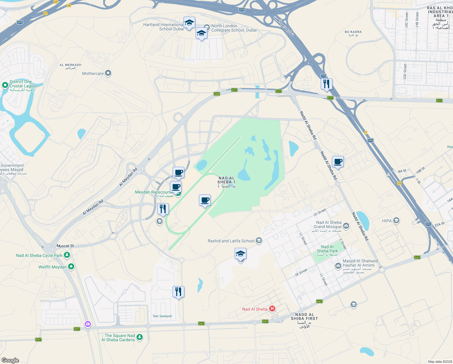 map of restaurants, bars, coffee shops, grocery stores, and more near in Dubai