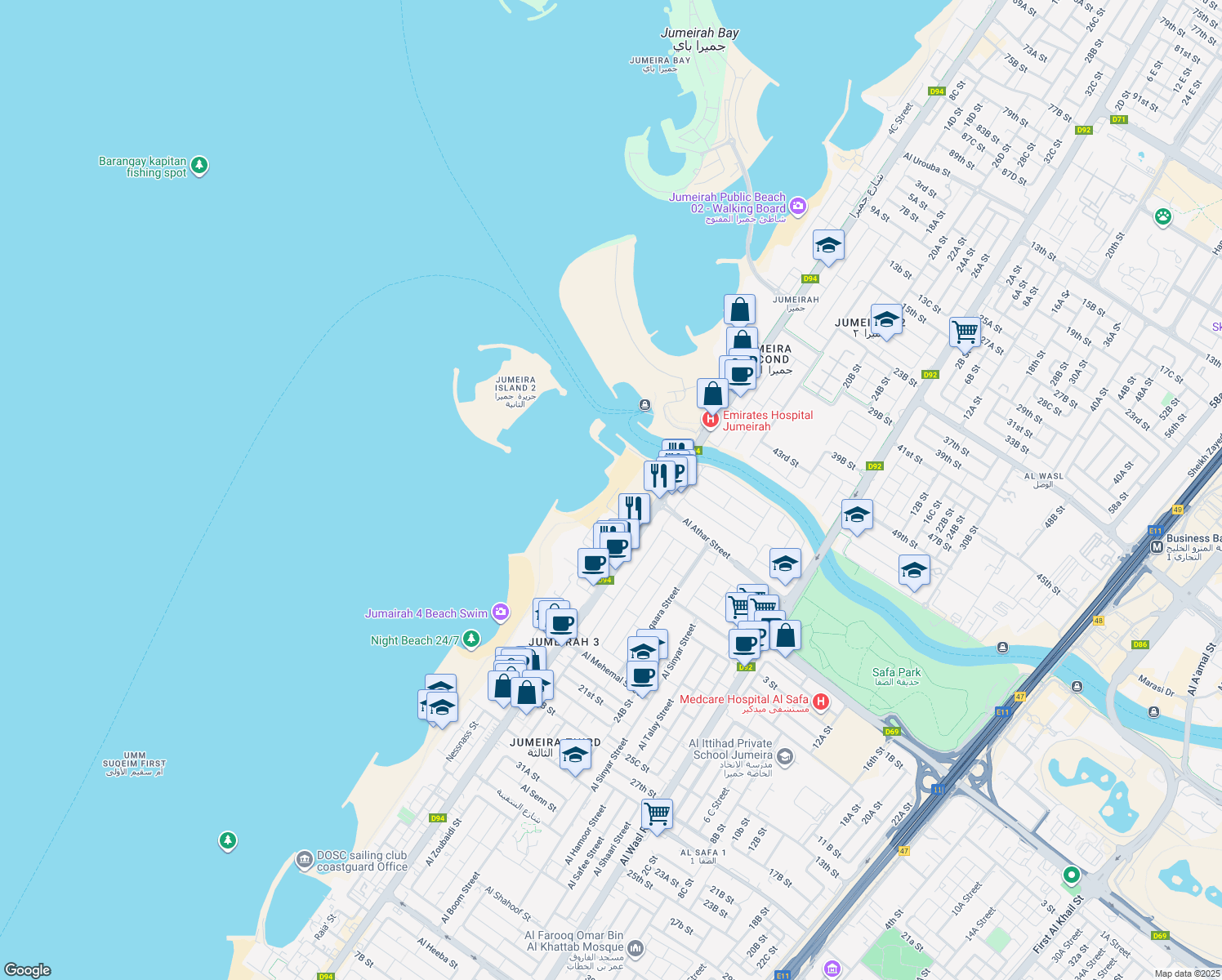 map of restaurants, bars, coffee shops, grocery stores, and more near in Dubai