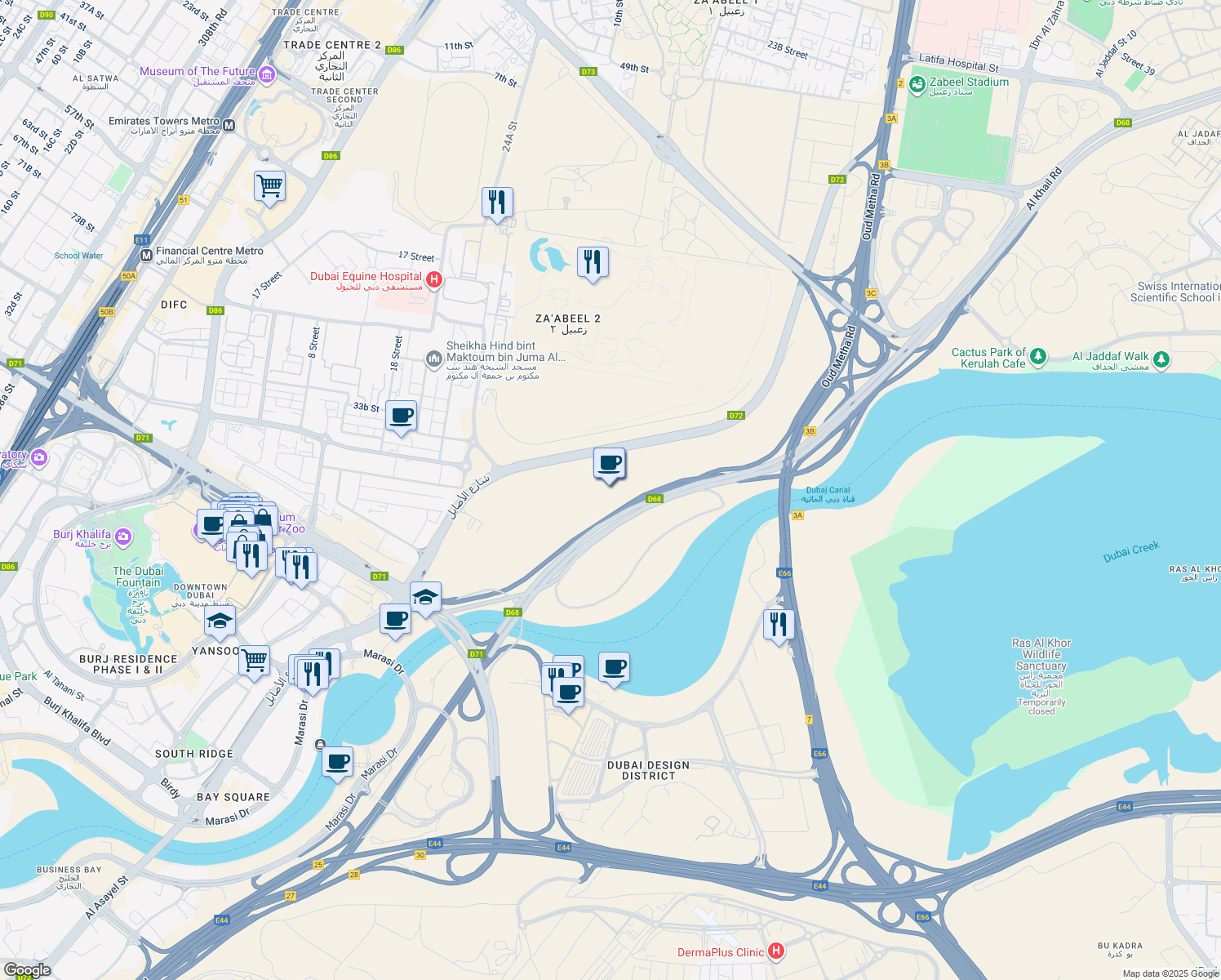 map of restaurants, bars, coffee shops, grocery stores, and more near in Dubai